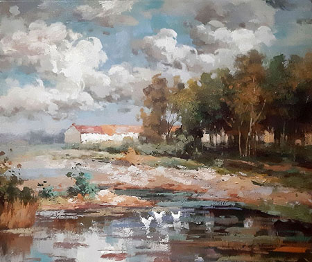 2085-T2 | 50cm x 61cm | rivière et canard 